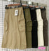 Casual A-Line Mid-Length Solid Color Pocket Cargo Skirts
